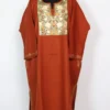 Aari Embroidery Rust Loose Pheran in Cashmilon Wool