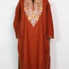 Rust Chinar Aari Work Loose Pheran in Cashmilon Wool