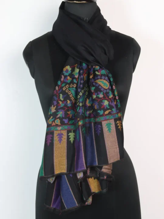 Shabnam Black Fine Wool Kani Work Palladar Stole