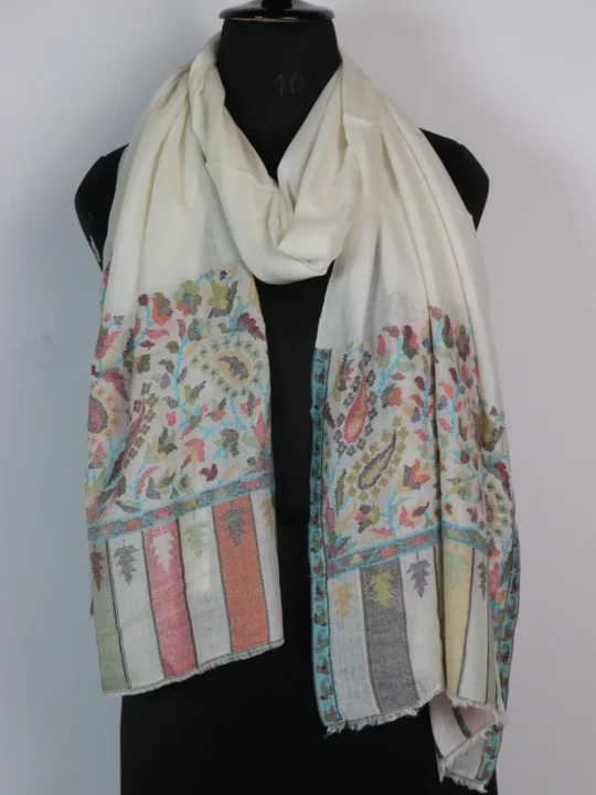 White Fine Wool Najma Palladar Kani Stole