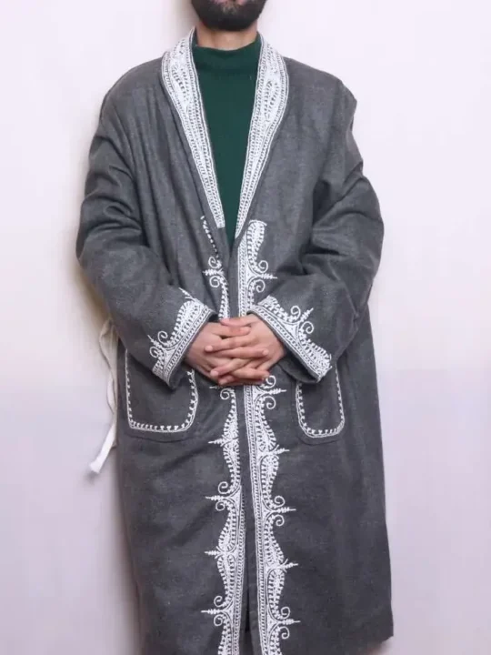 Grey Floor Length Long Tweed Gown | Robe Embroidered | Winter Wear
