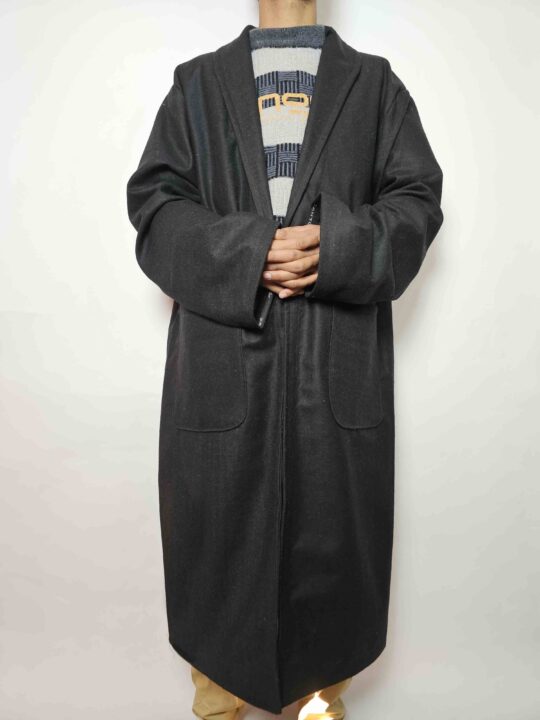 Kashmiri Black Men Gown Tweed | Plain Bathrobe for Winter