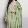 Green Loose Pheran Set With Dupatta and Trouser | Partywear Velvet Tilla