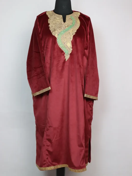 Nihayat Velvet Maroon Pheran with Zari Tilla Embroidery