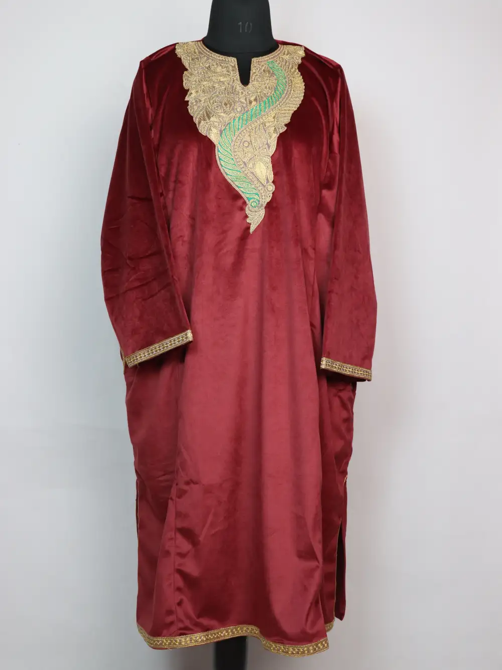 Nihayat Velvet Maroon Pheran with Zari Tilla Embroidery