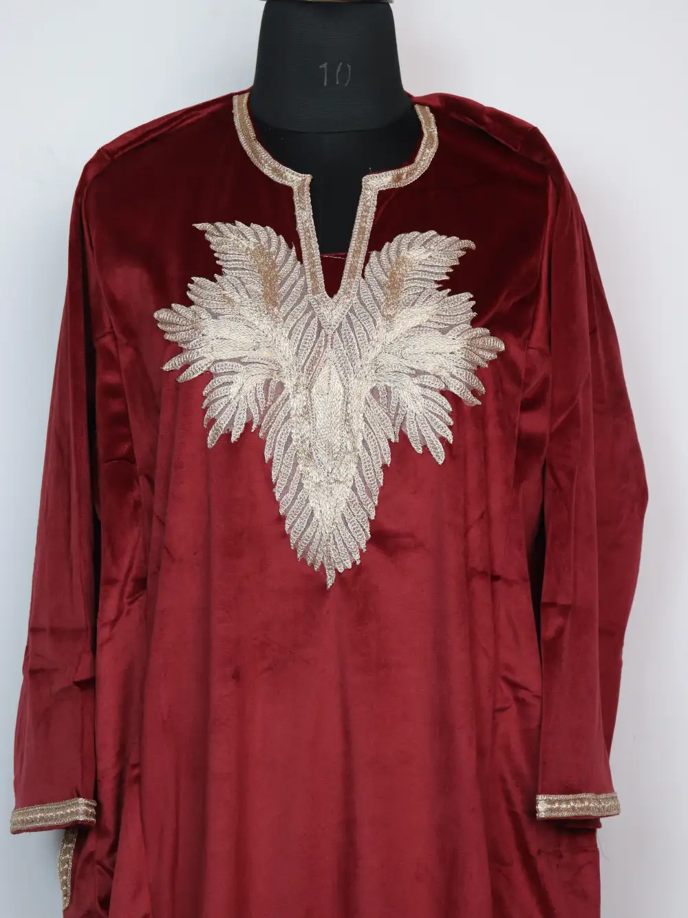 Gulbahar Maroon Loose Velvet Pheran with Zari Tilla Embroidery - Image 2