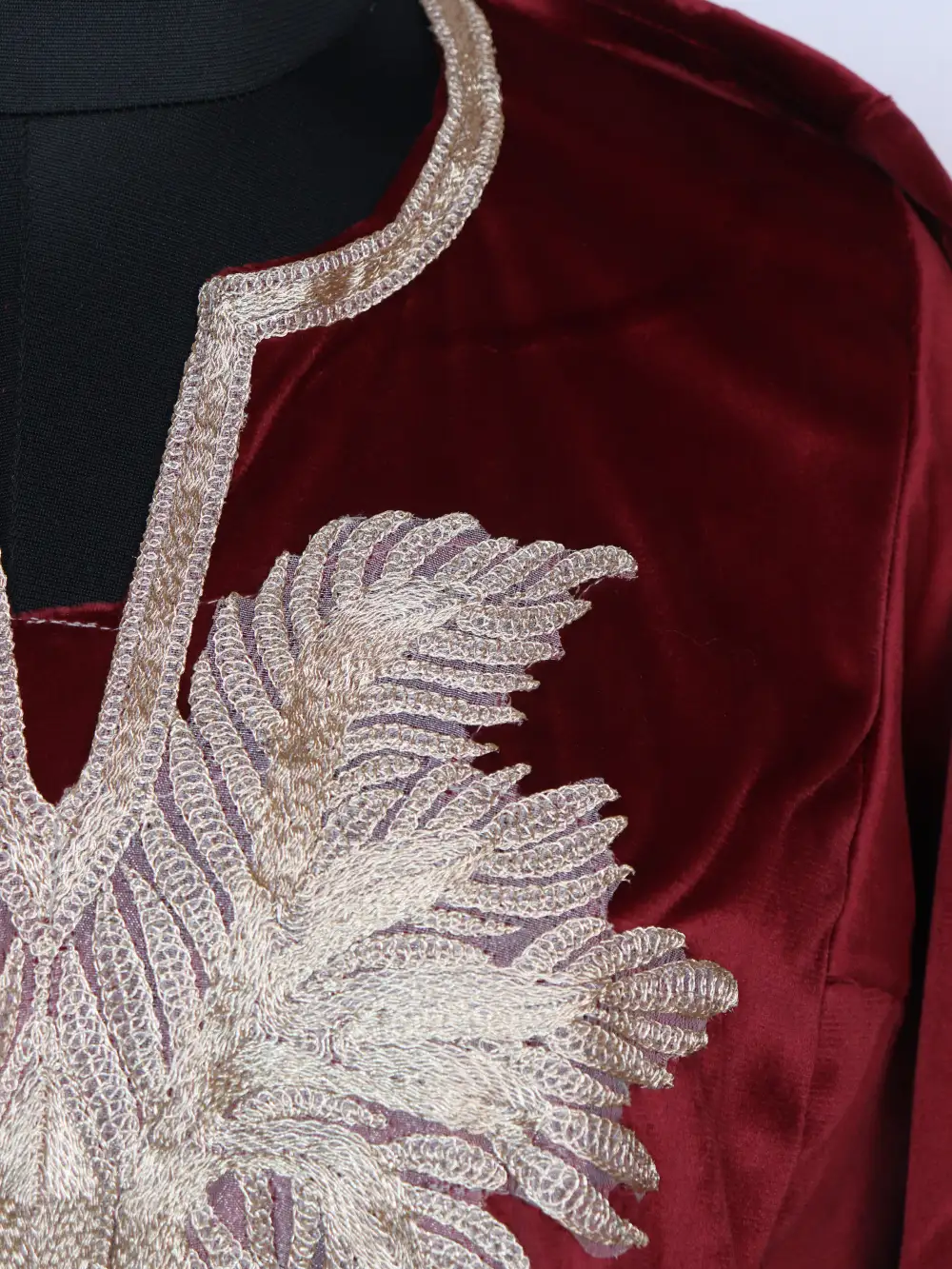 Gulbahar Maroon Loose Velvet Pheran with Zari Tilla Embroidery - Image 3