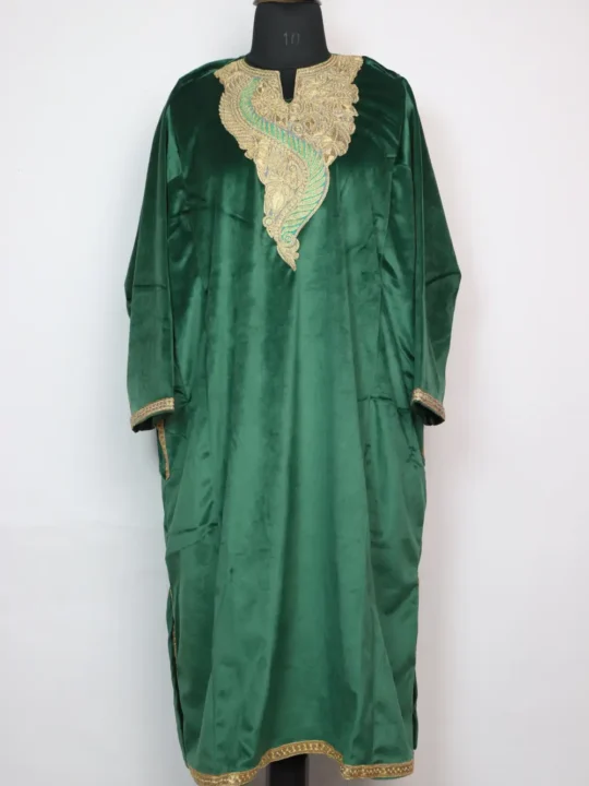 Zari Tilla Work Green Loose Pheran in Velvet