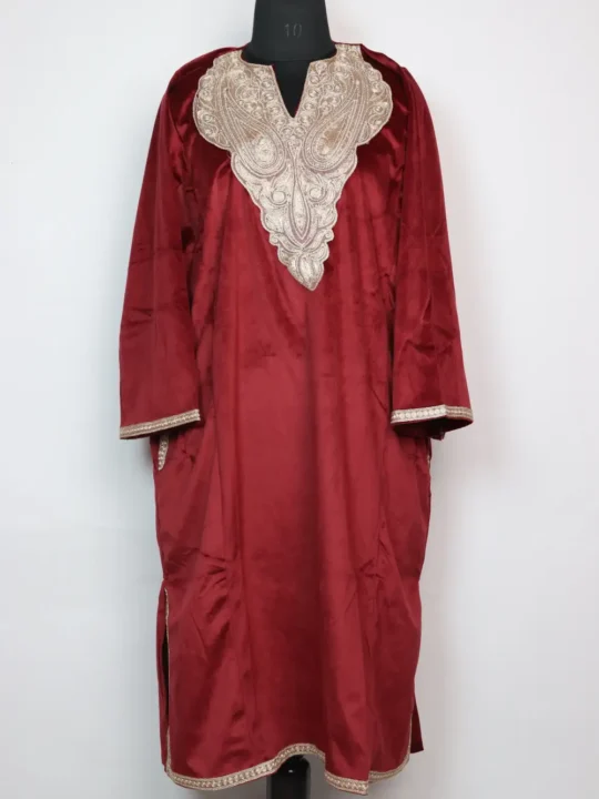 Shaziya Zari Tilla Work Maroon Loose Pheran in Velvet