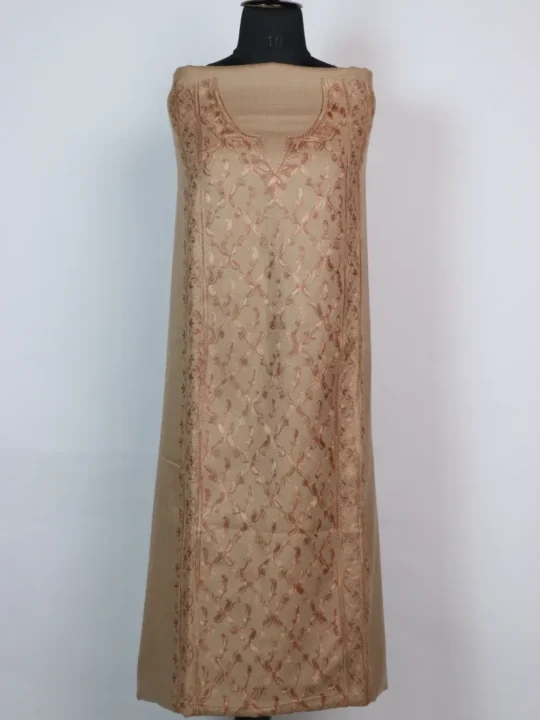 Cashmilon Wool Full Panel Aari Embroidery 2pc Beige Suit