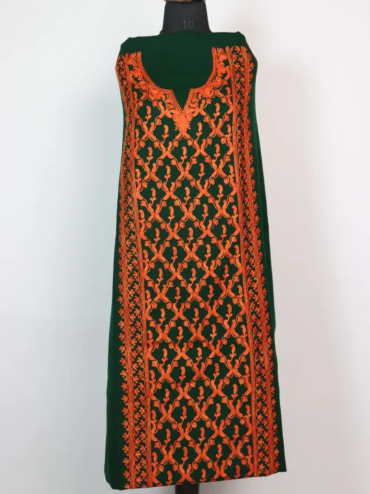 Full Panel Aari Embroidery Dark Green 2pc Suit in Cashmilon Wool