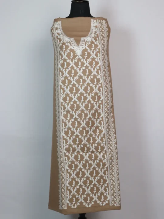 Beige 2pc Suit in Cashmilon Wool - Full Panel Aari Embroidery