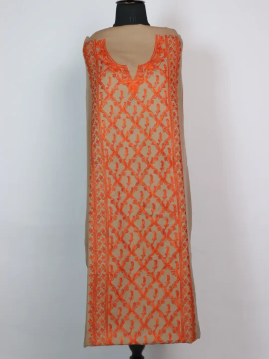 Full Panel Aari Embroidery Beige 2pc Suit in Cashmilon Wool