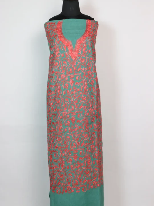 Saba Sea Green 2pc Suit in Cotton with Jaal Aari Work