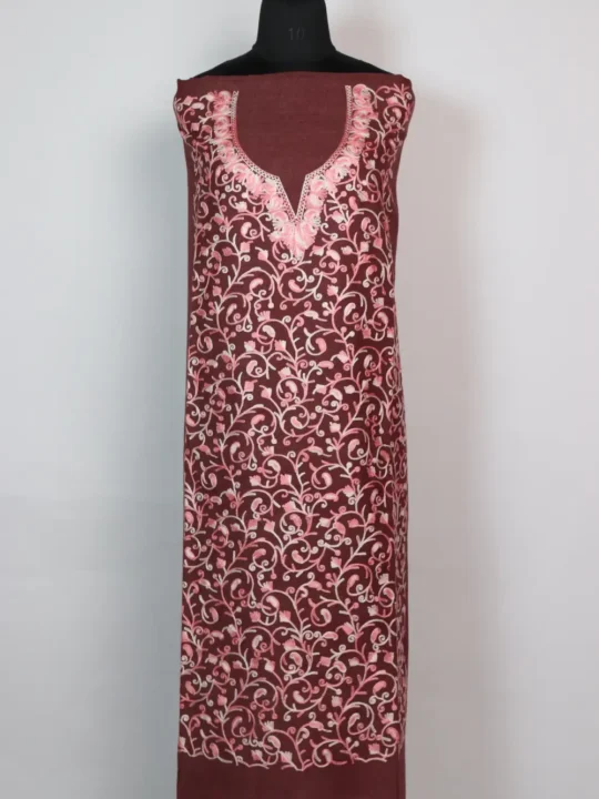 Jaal Aari Work 2pc Brown Pari Suit in Crush Cotton