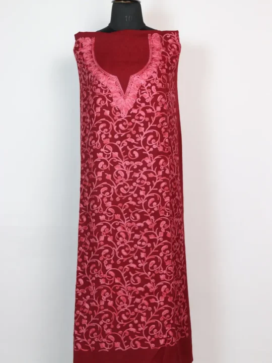 2pc Maroon Suit Mahira in Crush Cotton with Jaal Aari Work