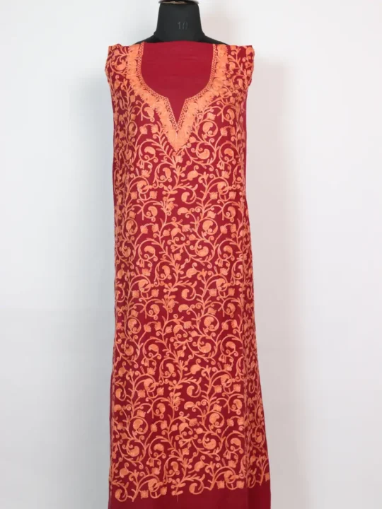 Hayat Jaal Aari Work 2pc Maroon 2pc Suit in Crush Cotton