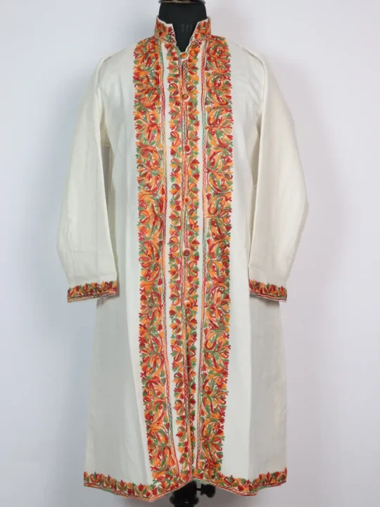 Mahira Aari Embroidered White Long Cashmilon Wool Coat Mahira
