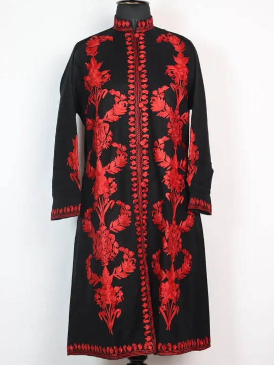Jabeen Aari Work Black Long Cashmilon Wool Coat