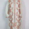 Cashmilon Wool Gulnar Long White Jacket with Aari Work