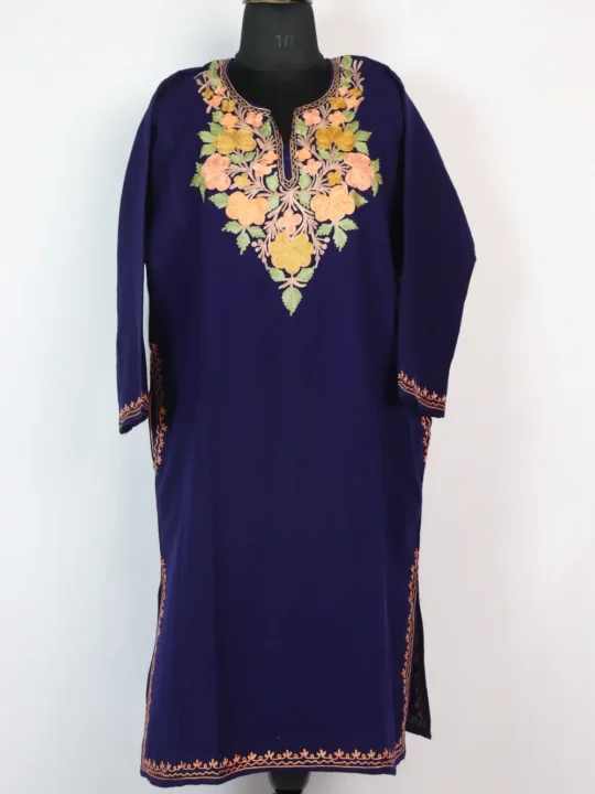 Blue Naaz Pheran in Cashmilon Wool with Aari Work