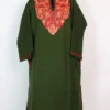 Aari Embroidery Green Pheran Mehnaz in Cashmilon Wool