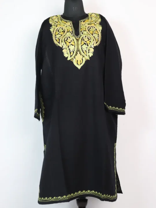 Fariha Black Cashmilon Wool Pheran with Aari Embroidery