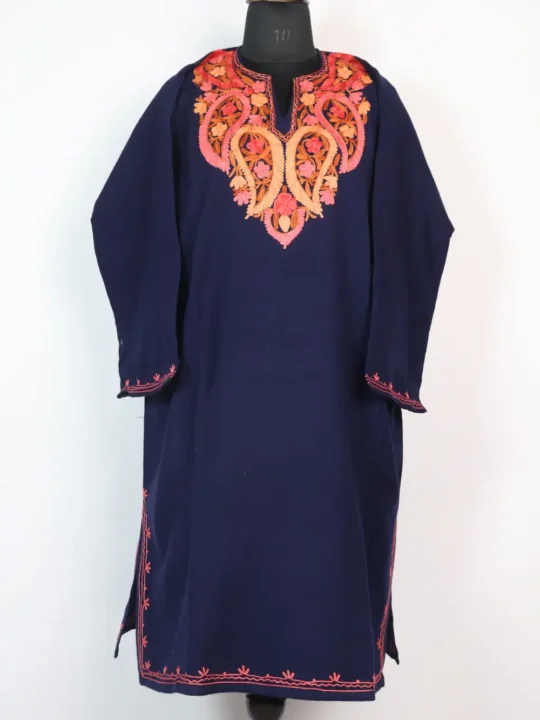 Royal Blue Ayesha Pheran in Cashmilon Wool with Aari Embroidery