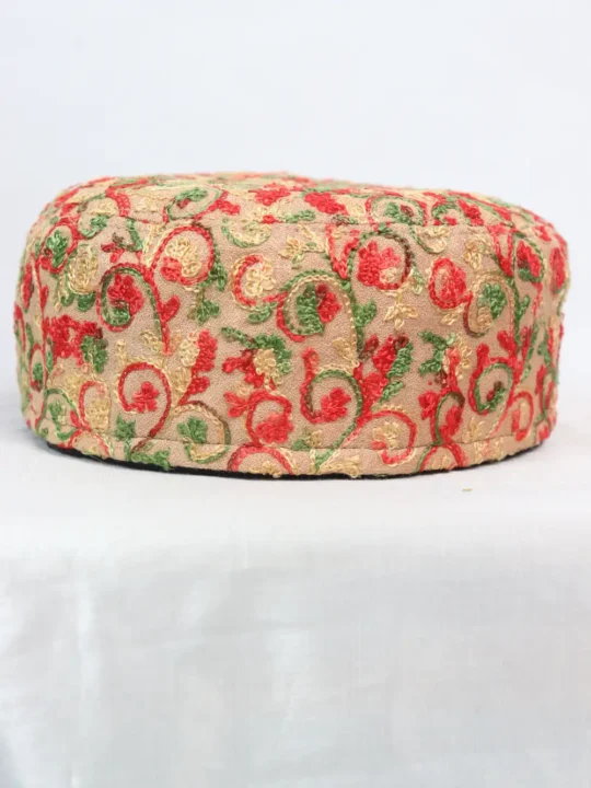 Beige Kashmiri Wool Aari Embroidery Men’s Cap