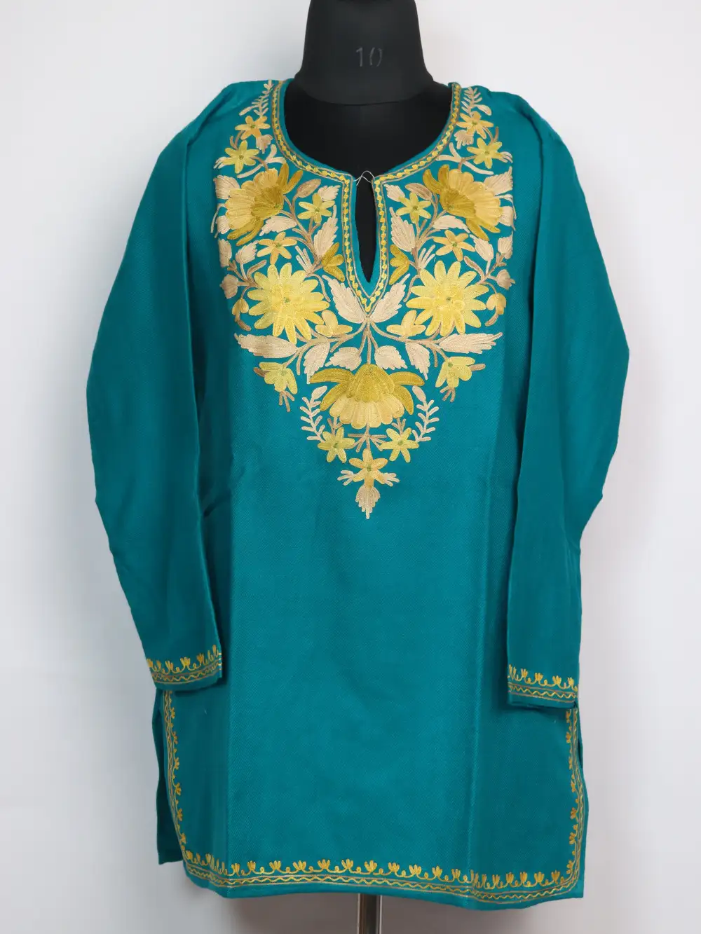 Anaya Cashmilon Wool Sea Green Short Kurti with Aari Embroidery