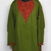 Green Cashmilon Wool Short Mehrin Kurti with Pockets | Aari Embroidery