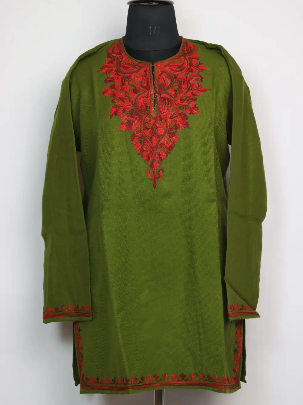 Green Cashmilon Wool Short Mehrin Kurti with Pockets | Aari Embroidery