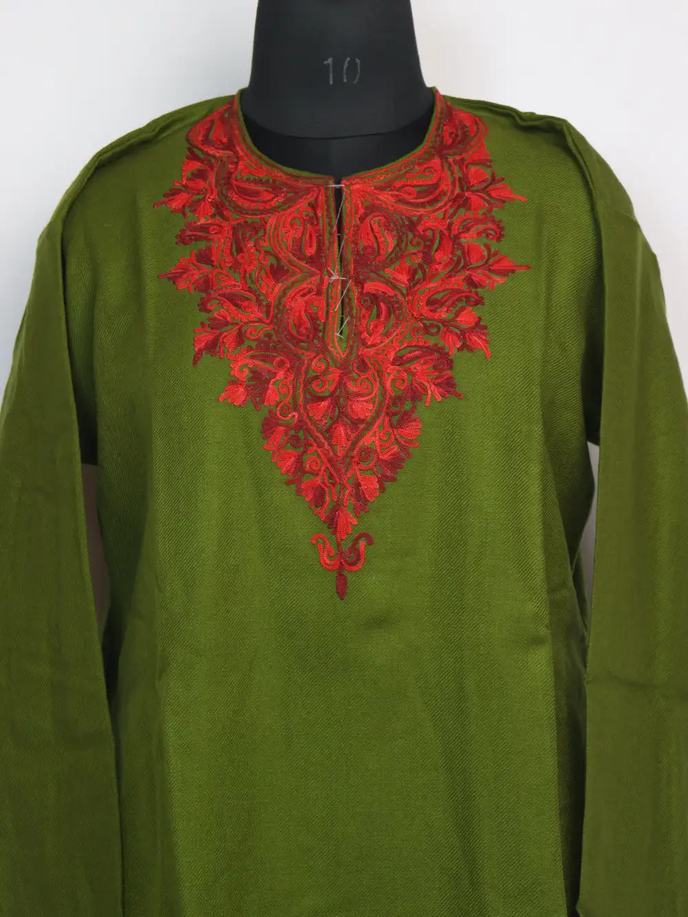 Green Cashmilon Wool Short Mehrin Kurti with Pockets | Aari Embroidery - Image 2