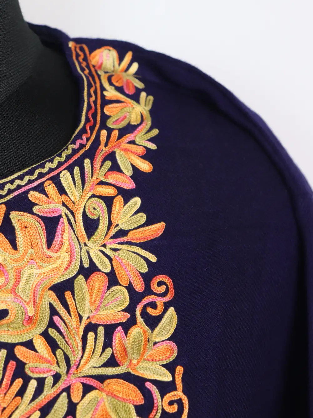 Dark Blue Farah Cashmilon Short Woolen Kurti with Pockets | Aari Embroidery - Image 3