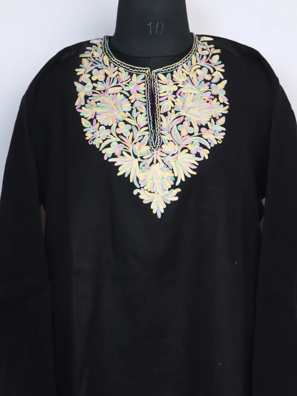 Naaz Cashmilon Short Woolen Black Kurti with Pockets | Aari Embroidery - Image 2