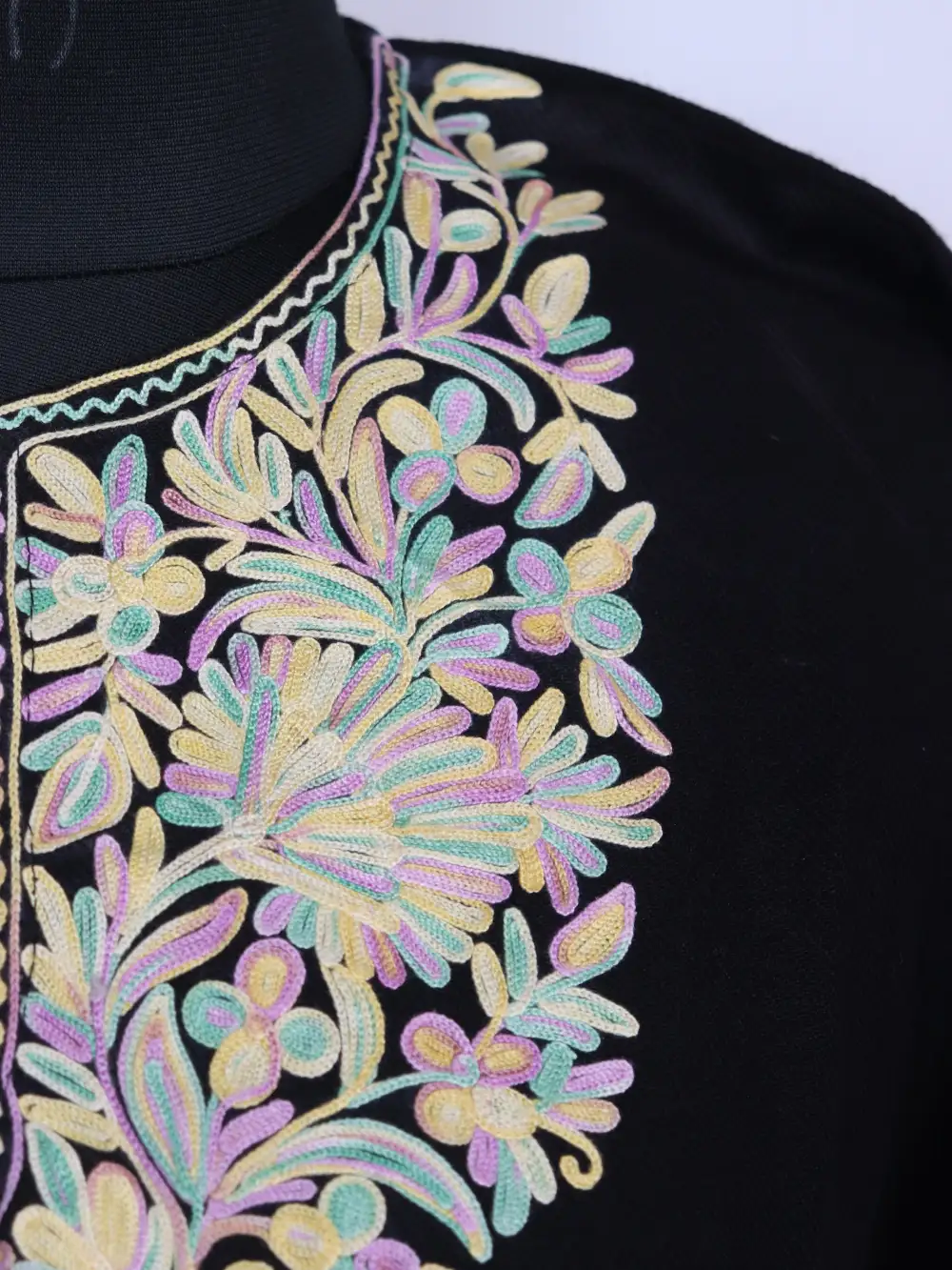 Naaz Cashmilon Short Woolen Black Kurti with Pockets | Aari Embroidery - Image 3