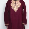 Aari Work Short Saira Magenta Kurti in Cashmilon Wool with Pockets