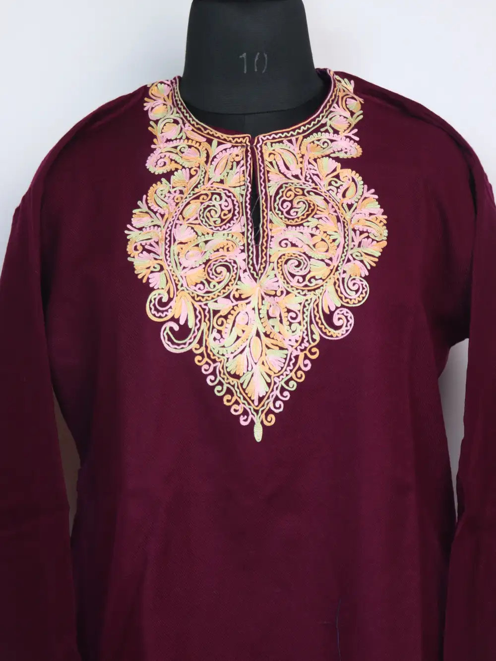 Aari Work Short Saira Magenta Kurti in Cashmilon Wool with Pockets - Image 2