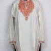 White Aari Work Laila Short Kurti in Cashmilon Wool with Pockets