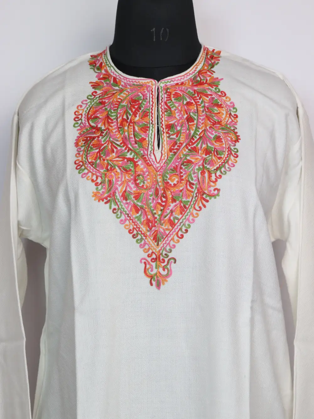 White Aari Work Laila Short Kurti in Cashmilon Wool with Pockets - Image 2