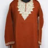 Brown Aari Work Woolen Short Nawal Kurti in Cashmilon with Pockets