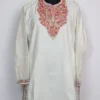 White Aari Work Woolen Zaib Short Kurti in Cashmilon with Pockets
