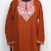 Mehr Brown Aari Work Woolen Short Kurti in Cashmilon with Pockets