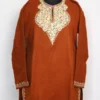 Brown Aari Work Woolen Ridah Short Kurti in Cashmilon with Pockets