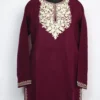 Romana Aari Work Magenta Short Kurti in Cashmilon Wool with Pockets
