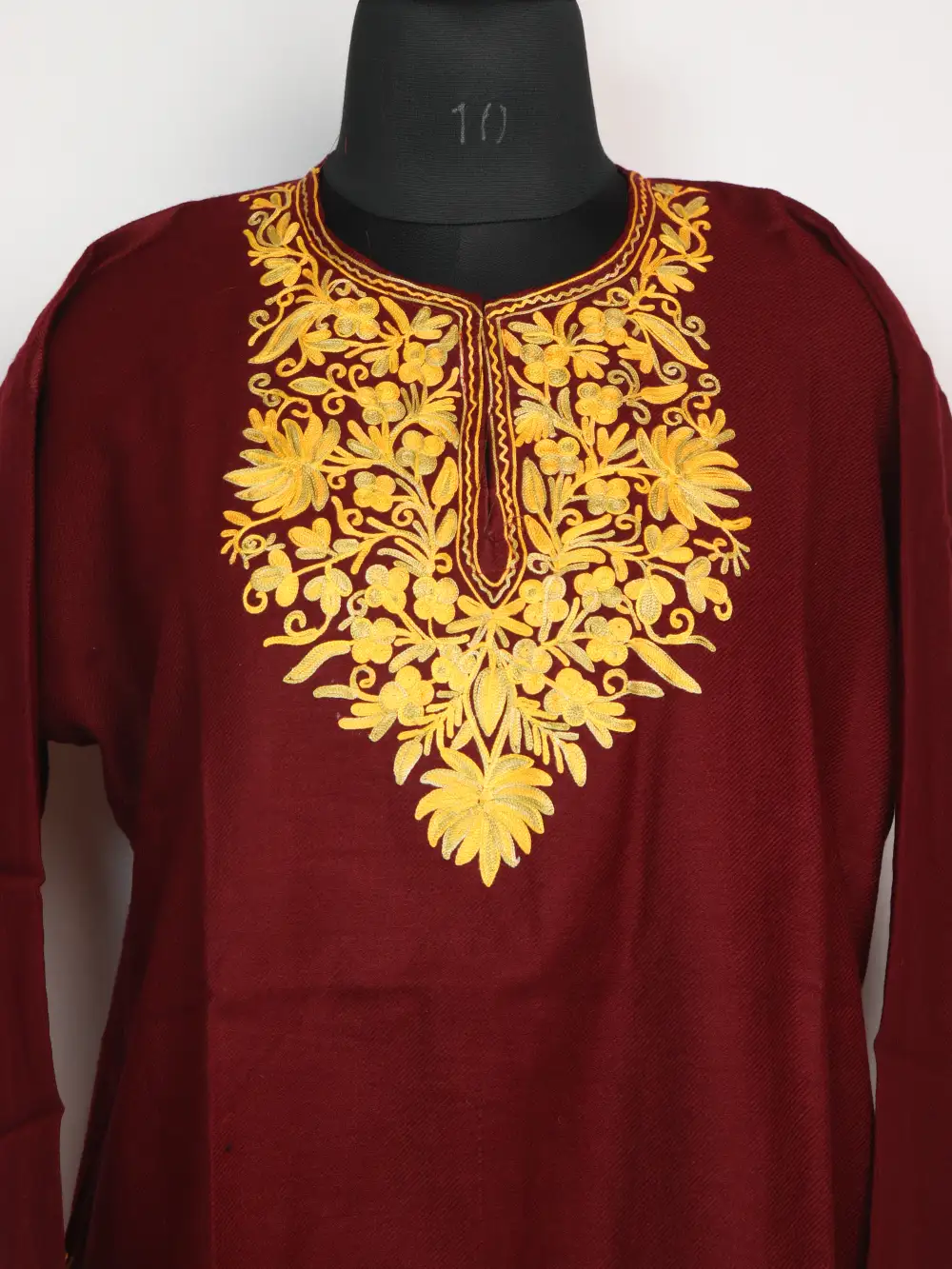 Munizah Cashmilon Short Woolen Maroon Kurti with Aari Work with Pockets - Image 2