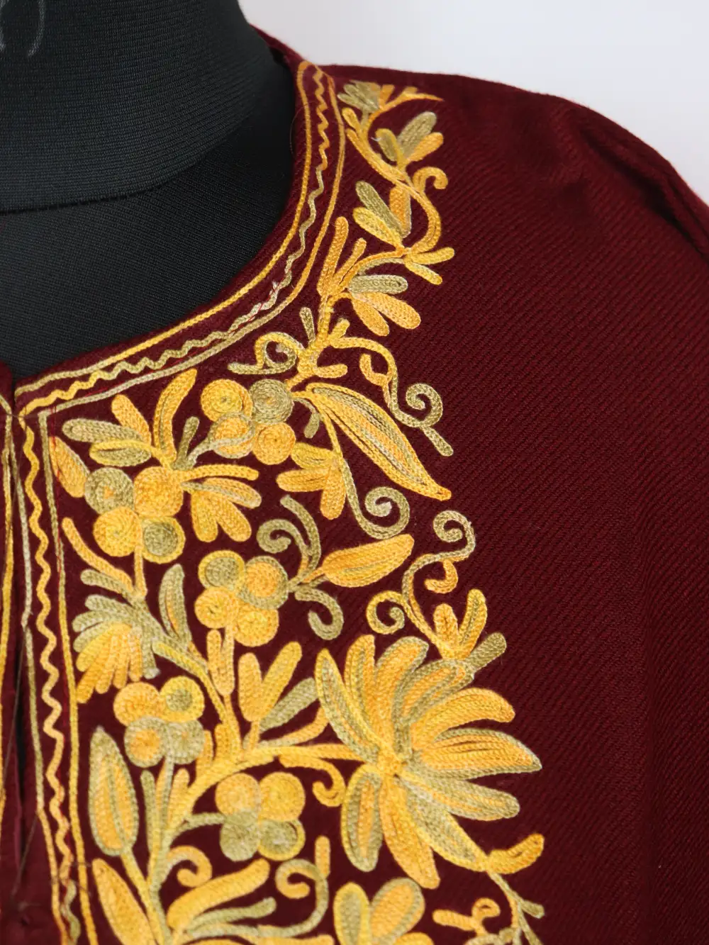 Munizah Cashmilon Short Woolen Maroon Kurti with Aari Work with Pockets - Image 3