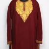 Aari Work Maroon Nazar Short Kurti in Cashmilon Wool with Pockets