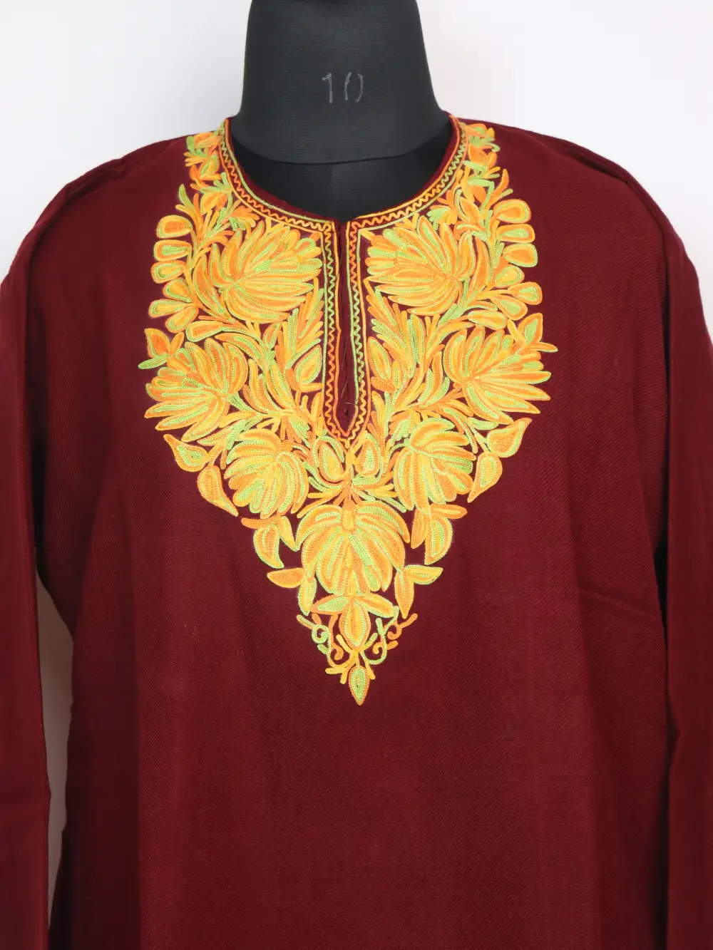 Aari Work Maroon Nazar Short Kurti in Cashmilon Wool with Pockets - Image 2
