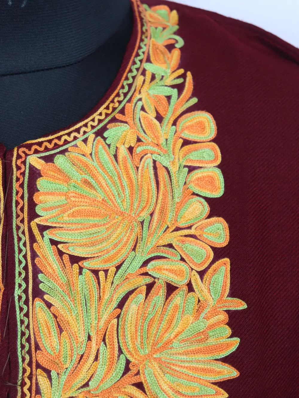 Aari Work Maroon Nazar Short Kurti in Cashmilon Wool with Pockets - Image 3